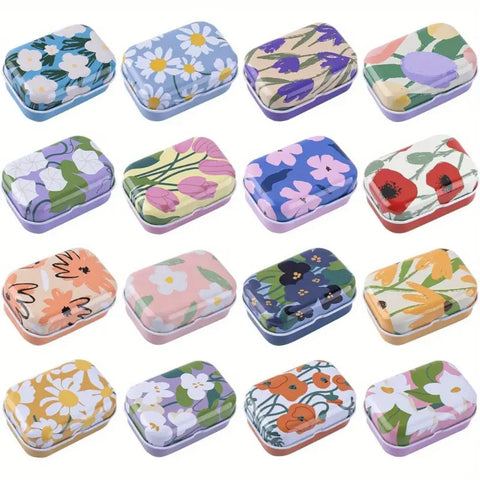Floral Metal Knitting Accessories Boxes with Lids