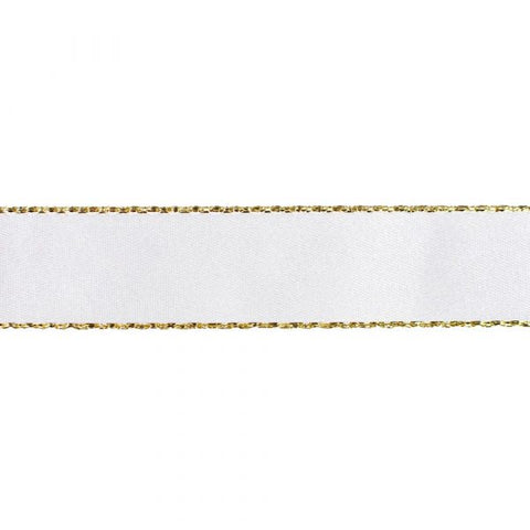 Ribbon Satin Gold Edge 25mm 1 White 801330