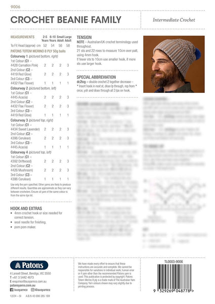 9006 Crochet Beanie Family Leaflet