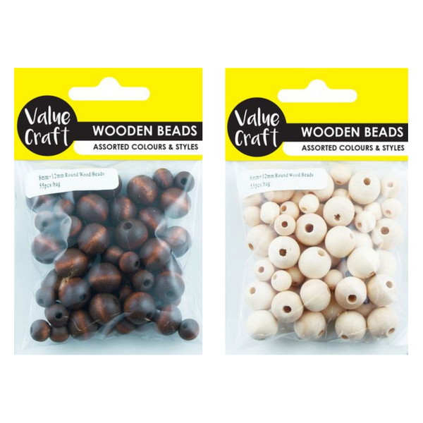 Round Wooden Beads 8mm&12mm 55Pk