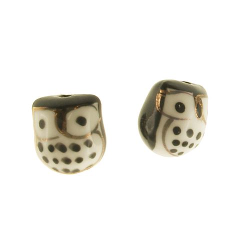 Ceramic Brown Owl Beads  15mm 4Pk BD025