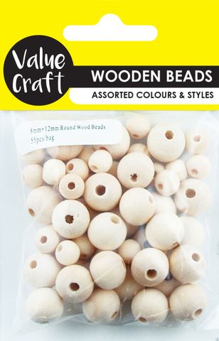 Round Wooden Beads 8mm&12mm 55Pk