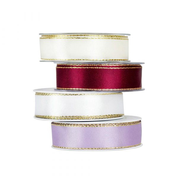 Ribbon Satin Gold Edge 25mm 1 White 801330